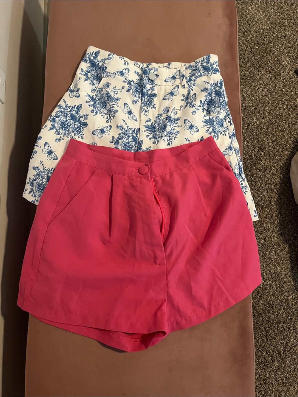 SHEIN White & Blue Floral High Waist Shorts + SHEIN Pink High Waist Shorts